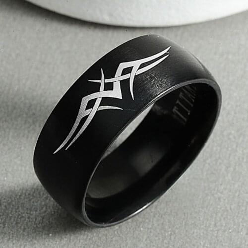 8mm Attack on Titan Black sliver Stainless Steel Ring Wings Ring For Men Women