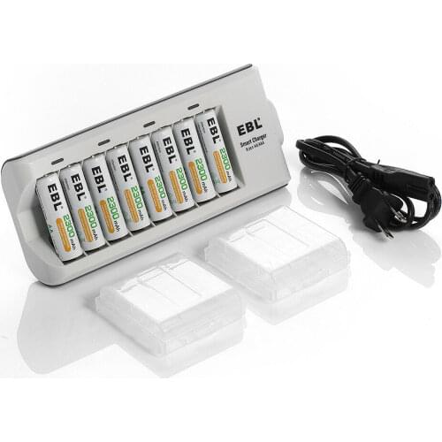 EBL 8PCS 2300mAh AA Battery Nimh Rechargeable Batteries With 8 Bay Charger for Ni-MH Ni-CD AA AAA Battery