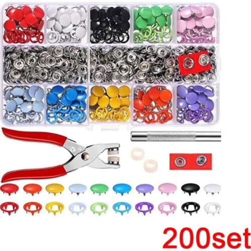 9.5/10mm 100/200Sets Metal Clothes Sewing Buttons Prong Ring Press Studs Snap Fasteners + Clip Pliers Sewing accessories DIY