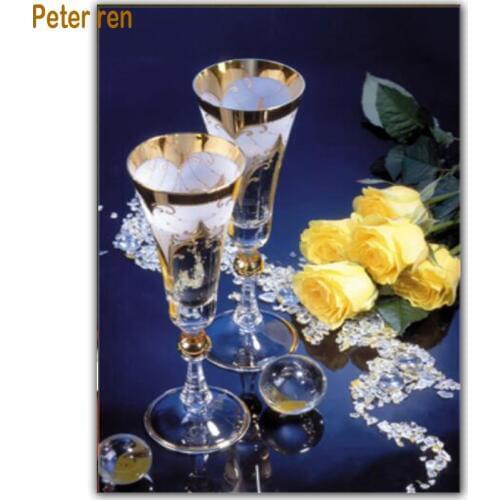 Peter ren Diamond embroidery Champagne Rose 5d square diamond mosaic rhinestones Picture pasted full diamond painting embroidery