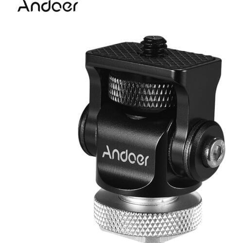 Andoer 180 Rotary Mini Ball Head Ballhead Hot Flash Shoe Mount Adapter for DSLR Camera LED Video Light Monitor Tripod Monopod