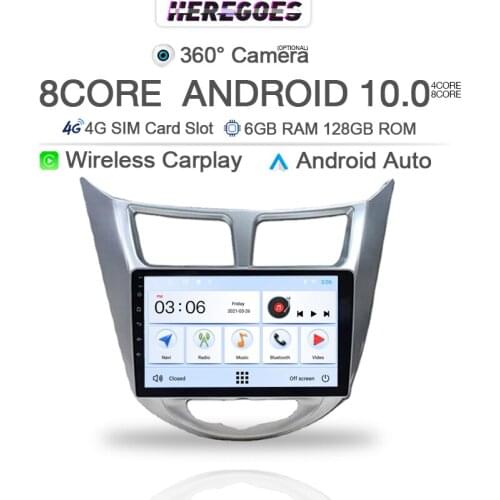 6G+128Gb 2din Android 10.0 Car DVD Player For Hyundai Solaris accent Verna 2010 2011 - 2016 Autoradio 4G LTE Carplay GPS Radio