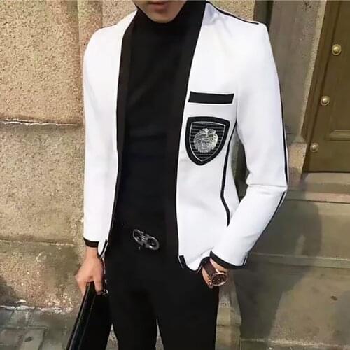 White Mens Blazer Jacket Teenagers Mans Suit Hairstyle Division Handsome Trend Single Product Leisure Time Then Blazer Hombre