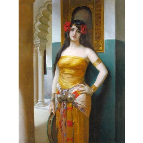 Free shipping classic court figure gril head with red flower oil painting canvas prints on canvas wall art decoration picture