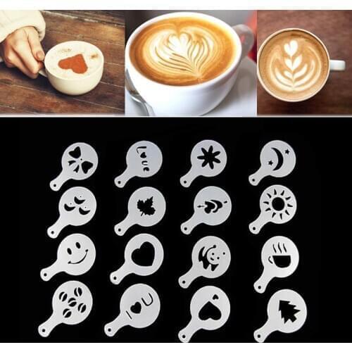 C0ffee Decorating Mold Art Molds Coffee Latte Latte Coffee Tool Coffee Stencils 16pcs Cappuccino Shaker 16 PCS/Set DIY