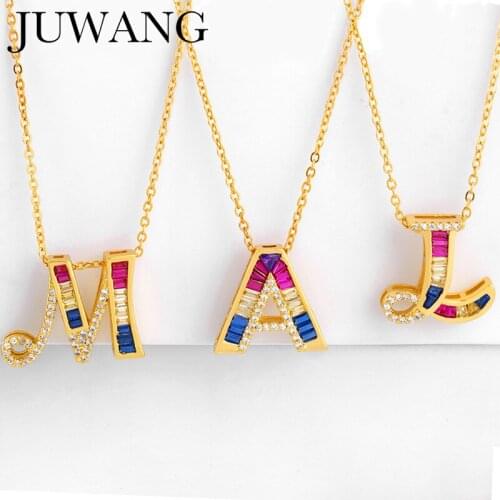 JUWANG Clavicle Chain Necklace Jewelry Multicolor Cubic Zirconia Micro Pave Letter Chokers Necklaces For Women Men Accessories