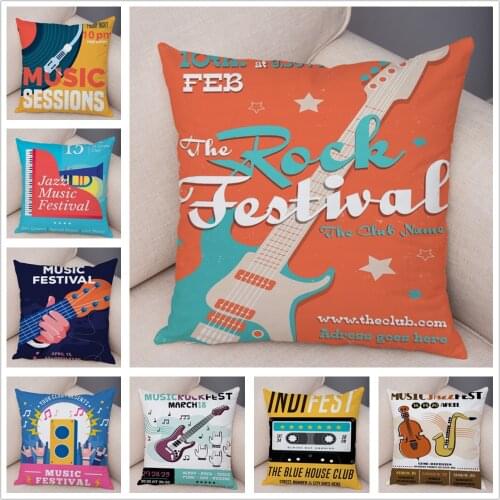Music Festival Cushion Cover Geometric Pillow Covers for Sofa Car Home Decor Simple 45x45cm Colorful Cartoon Plush Pillowcase