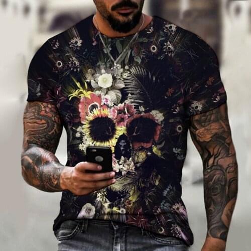 Horror Skull Funny 3d Print T-shirt Men Street Fashion Retro Trend Short Sleeve Male Tees Trendy Casual Round Neck Tops