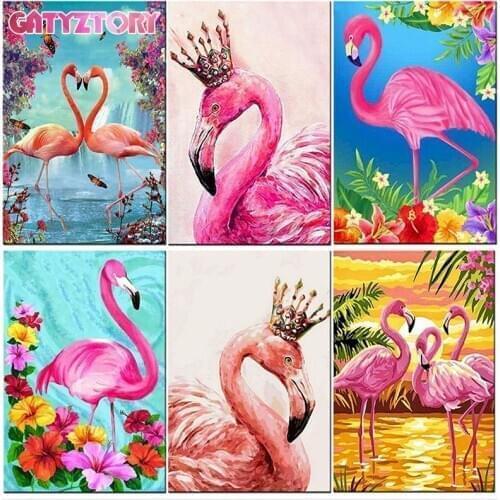 GATYZTORY Pink Flamingo Animal Painting By Numbers For Adults DIY Gift 50x65cm Frameless Wedding Room Decor Acrylic Canvas
