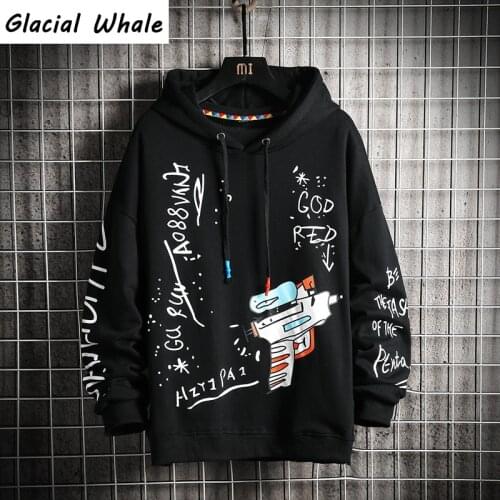 GlacialWhale Oversized Mens Hoodies Men Patchwork Hip Hop Japanese Streetwear Harajuku Black Anime Hoodie Men Sweatshirt Mens