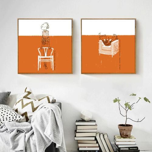 HAOCHU Nordic Picasso Brief strokes Orange And White Stitching Thinkers Person Oil Canvas Painting Sofa Background Art Picture