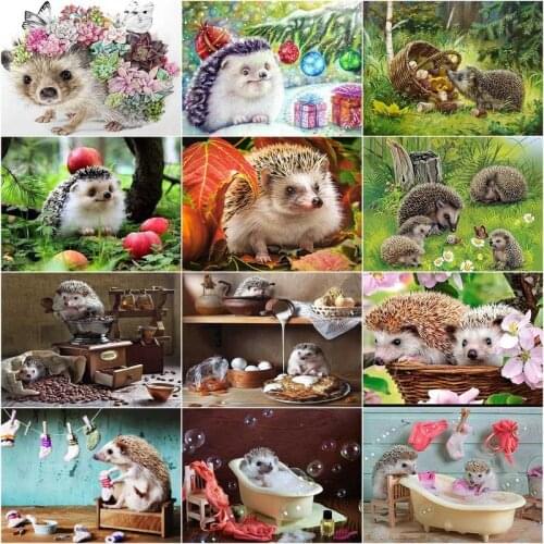 CHENISTORY 5d Full Drill Square Diamond Painting Hedgehog For Kids Mosaic Animal Diamand Handmade Gift Home Decor 40x50cm