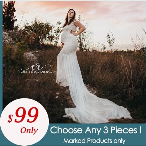 3pcs/Lot Lace Maternity Dress Condole Belt Skirt Long Train Maternity Photography Props Maxi Pregnancy Dress Baby Shower Dress