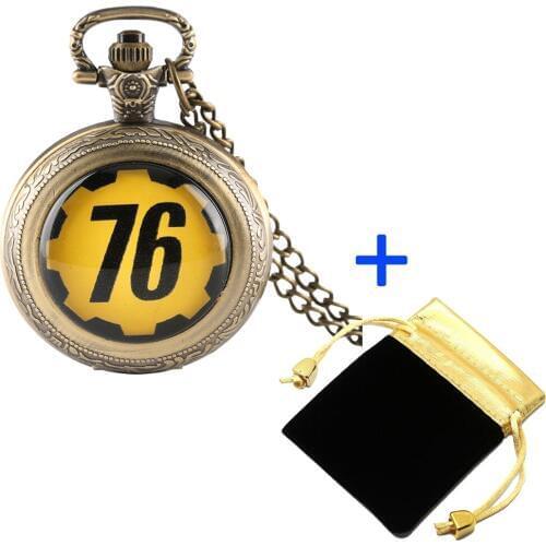 Quartz Pocket Watch Retro Fallout 76 Power Armor Game Theme Clock Bronze Pendant Necklace Chain with Gift Bag for Children Gifts