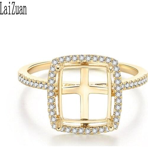 LaiZuan Cushion Cut 8x9mm Solid 10K Yellow Gold 0.2ct Natural Diamonds Engagement Semi Mount Ring Women Trendy Fine Jewelry Gift
