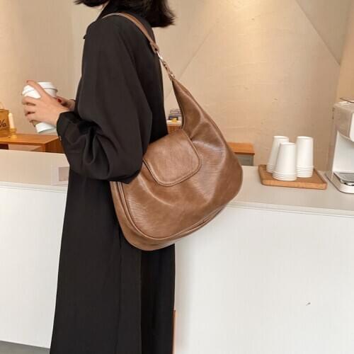 Fashion Vintage PU Leather Shoulder Bags for Women 2020 High Capacity Hand Bag Lady Winter Branded Trending Handbags and Purses