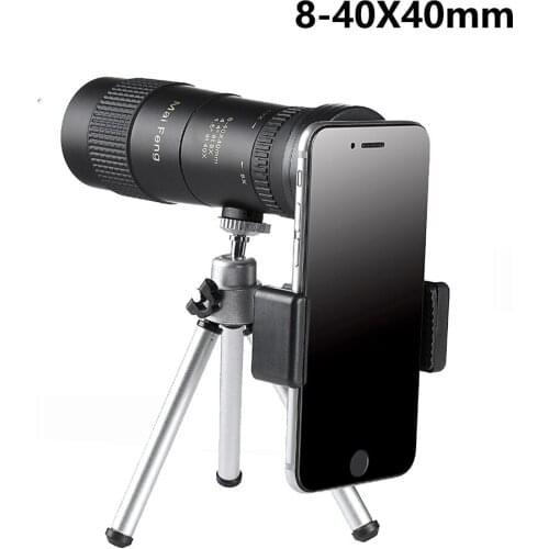 Monocular Telescope 8-40X40 HD Flexible Focus Adjustable Portable with Phone Clip For Camping Hiking