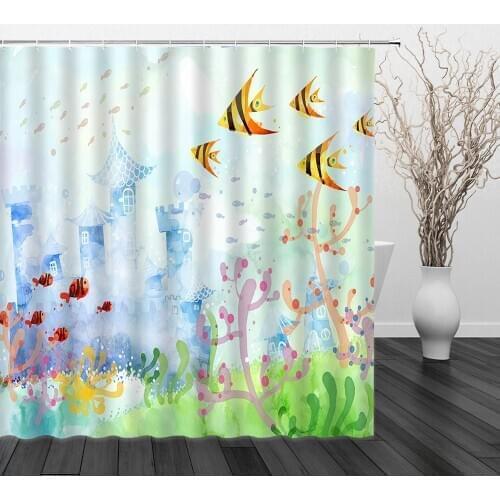 Cartoons Marine Life Shower Curtains Fish Octopus Dolphin Bathroom Home Decor Bath Curtains Waterproof Polyester Fabric Curtain