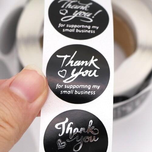 500Pcs/roll 1inch Black Thank You Stickers Round Sliver Foil Seal Labels Gift Stickers For Wedding Cards Decoration Stationery