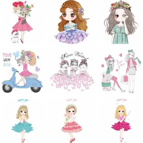 Girls Patches For Clothes Heat Transfer For Clothing Thermal Stickers Flower Animal Patches Iron On Transfer On clothes Decor