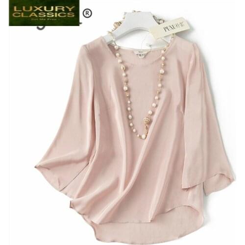 Real Silk Summer Vintage Womens Shirt Korean Harajuku Blouse Women 2021 Elegant Blusas Crop Top Shirts Clothing C0497