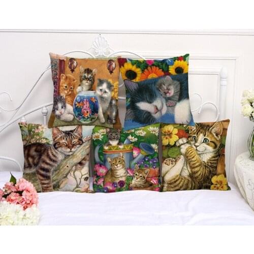 Cushion Cover 45X45CM Cartoon Cat Printed Sofa Cushions Pillow Cases Polyester Home Decor Pillowslip