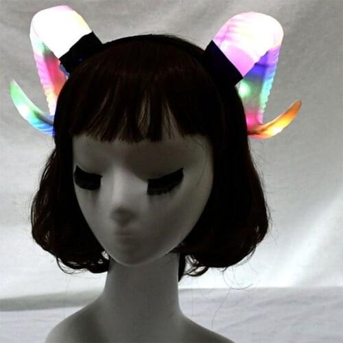Gothic Womens Antelope Sheep Horn Headband LED Glowing Party Hair Hoop Light Up Flashing Cosplay Halloween Devil Costume Props