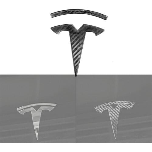 For Tesla Model Y Carbon Fiber Original Car Logo Replacement Front Rear Sticker Accessories