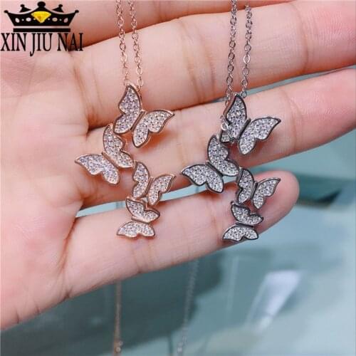 Sterling silver necklace Four flying bows zircon womens accessories, micro-inlaid christmas necklace plata 925 mujer