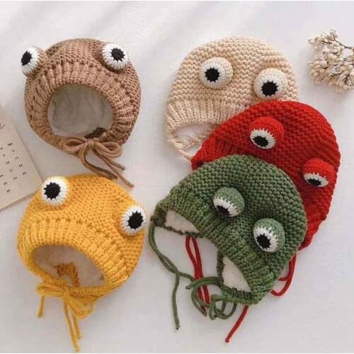 Plush Thick Frog Knitted Hat Warm Beanies Knitted Winter Hat Solid Hip-hop Skullies Knitted Hat Cap Costume Accessory Gifts