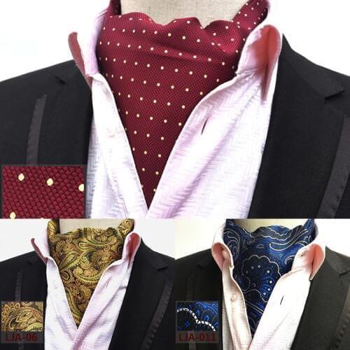 Ricnais New Quality Mens Ascot Neck tie Vintage Paisley Floral Jacquard Silk Necktie Cravat Tie Scrunch Self British style