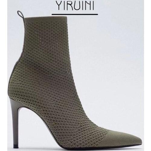 Zar New Womens Boots Socks Short Boots Womens Stiletto High-heeled Stretch Knitted Naked Boots Mid-tube Boots