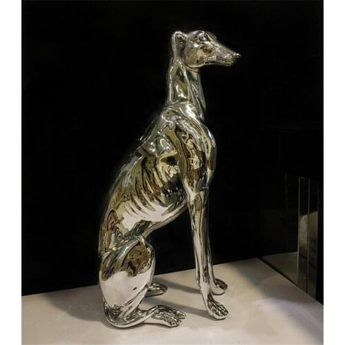 HHT Modern Villa Living Room Electroplating Italian Greyhound Gree Hound Resin Sculpture Quality Sitting Type Floor Decoration