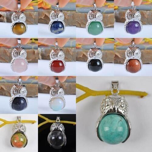 Tigereye/Purple Crystal/Rose Crystal/Red Carnelian/Blue Sandstone/Opal/Clear Quartz Crystal GEM Pendant Jewelry Owl S950-S962