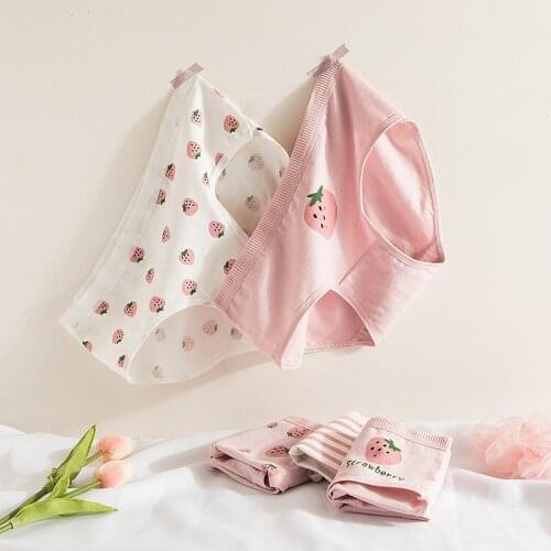 Women Sexy Strawberry Panties Cotton high quality white Knickers Fashion Solid lady Briefs Breathable Underwear fruit Lingeries