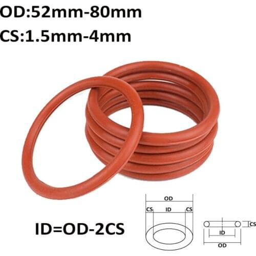 Red Silicone Rubber O-Ring Thickness 1.5/2/2.4/3/4mm OD 52-80mm Sealing Ring Heat Resistance O Ring Seals Gaskets