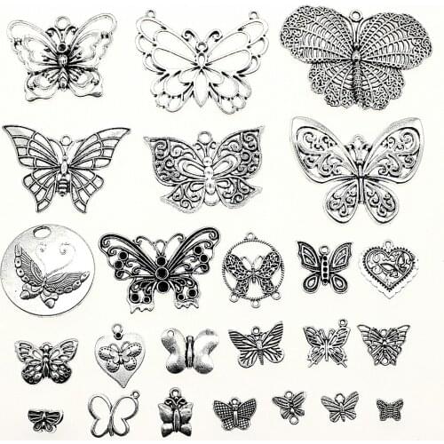 WYSIWYG 40g Antique Silver Color Zinc Alloy Random Mix Styles Butterfly Charms DIY Handmade Craft For Jewelry Making