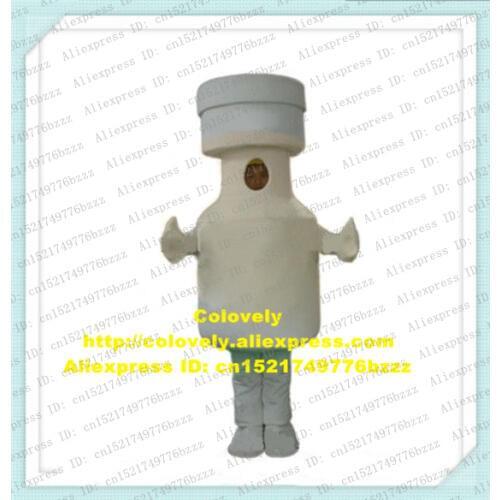 Vivid Cream-colored Medicine Drug Bottle Flask Vase Jar Vial Mascot Costume With Short Thin Arms Cylinder Body Chopine No.7194