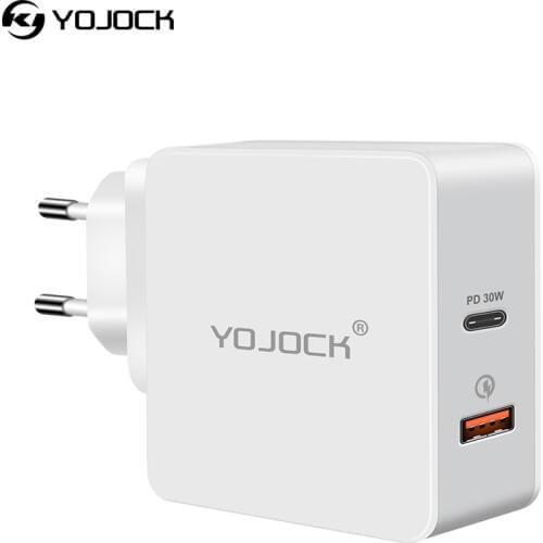 YOJOCK USB-C PD Charger Type C Power Delivery Fast Charger Quick Charge 3.0 Adapter Travel Chargers for iPhone X Xiaomi