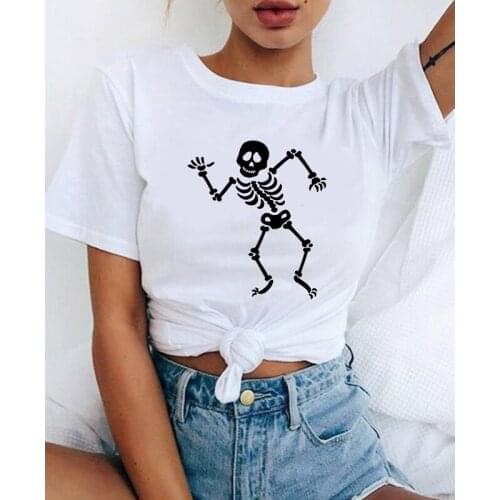 Graphic tees tops Dancing skeleton tshirts women funny t shirt O-neck T-shirt Vintage Ullzang Mujer_T-Shirt
