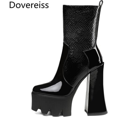 Dovereiss Fashion Womens Shoes Winter Sexy Elegant Round toe Burgundy Concise Waterproof Chunky heels new Mature big size 43