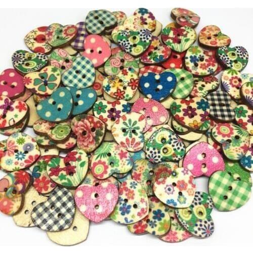 1000pcs 15x17mm Natural Heart Wood Buttons Floral Dots gingham Sewing Shabby Chic Embellishments Craft Cardmaking