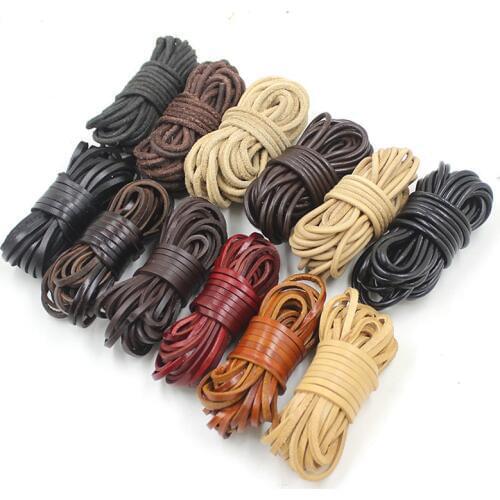 2 Meters Coffee/Red/Brown Natural Genuine Leather Cords 3mm Round/Flat Beading Leather Rope For Necklace DIY Jewelry Materials