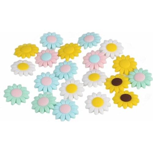 2PC Silicone Teether Beads Food Grade Silicone Sunflower Bead DIY Teething Pendant Pacifier Chain Baby Accessories