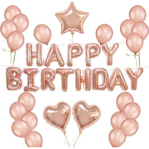36 pcs /lot Happy Birthday Banner 12" Rose Gold Latex Balloon Heart Star Helium Balloons Baby Birthday Party Decoration Globos