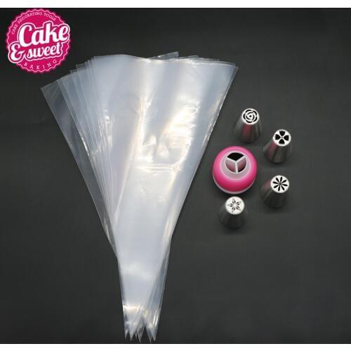 4PCS Stainless Steel Russian Icing Piping Nozzle + 1 Adaptor Converter+10 Icing Bag 12 Inch Pastry Decorating Tips Cake Cupcake