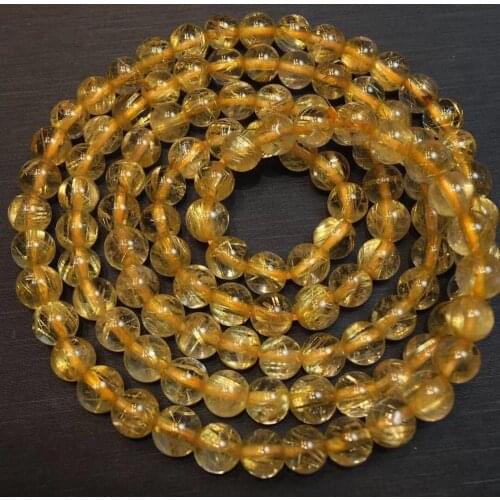 5mm Natural Gold Rutilated Quartz Titanium Stretch Crystal Beads Bracelet