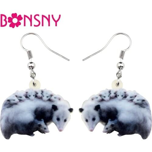 Bonsny Statement Acrylic Possum Didelphid Earrings Drop Dangle Cartoon Animal Jewelry For Women Girls Teens Gift Charms Brincos