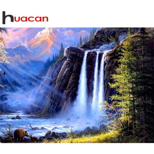 Huacan Diamond Painting New Square Rhinestones Waterfall Diamond Embroidery Mosaic Landscape Modular Pictures Bedroom Decoration