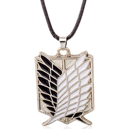 White and Black Cross Feather Golden Silver Plated Shield Black Leather Band Chain Necklace for Men Women Around 48 cm